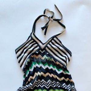 Black Green White and Tan Chevron Summer Halter Top Women’s SZ S/M